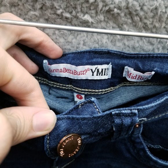 YMI Women's 7 Mid Rise Blue Distressed Skinny Jeans 27" 28.5" 9" - Picture 10 of 11